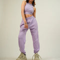 Custom Logo  Women's Sportswear Cropped Tops and Pants Sleeveless Sweatshirt Pants Set Lady Elastic Waist Jogger Sweatsuit