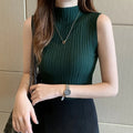 Solid Slim Thin Sleeveless Knit Sweater Autumn Winter New Half High Neck Shirt for Women Elegant Casual Blouse Blusas