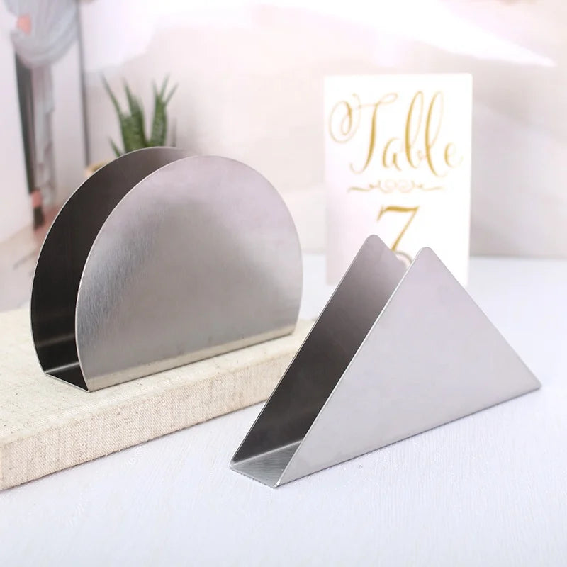 Ready to Ship Stainless Steel Triangle Shape Tabletop Napkin Paper Holder Semicircle Shaped Restaurant Napkin Holder