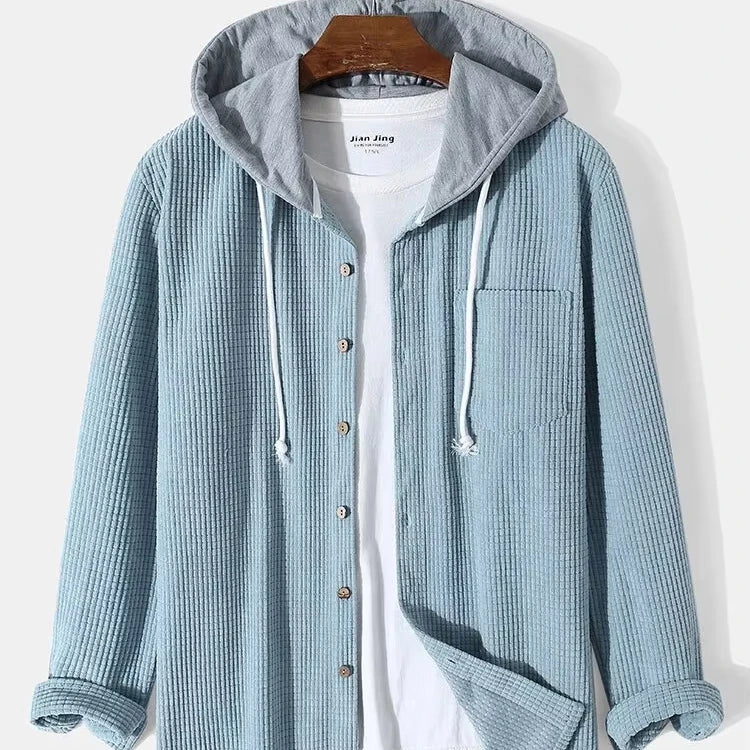 Men's 100% Cotton Knitted 400g Autumn Winter Hoodie Thickened Embroidered Collar Acid Washed Anti-Shrink Anti-Pilling Solid