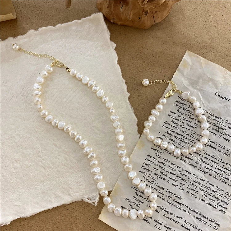 G2254 Wholesale Collier Real Baroque Freshwater Real Pearl Necklace and Bracelet Round Long Beads for Women Fashion Jewelry Sets