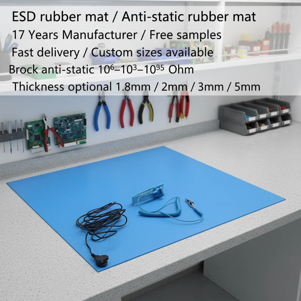 Eco-friendly Green Smooth Cleanroom Floor Table High Temperature Reclaimed 2 Layers Antistatic Esd Mat