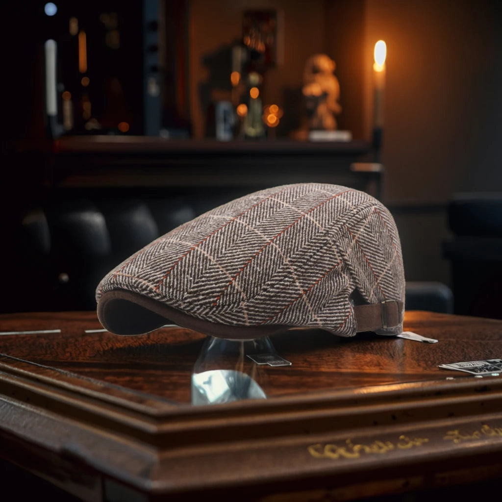 Wholesale Trendy Tweed Beret Hat Adjustable Two Fabric Plaid Flat Top Ivy Cap Gatsby Hat for Men