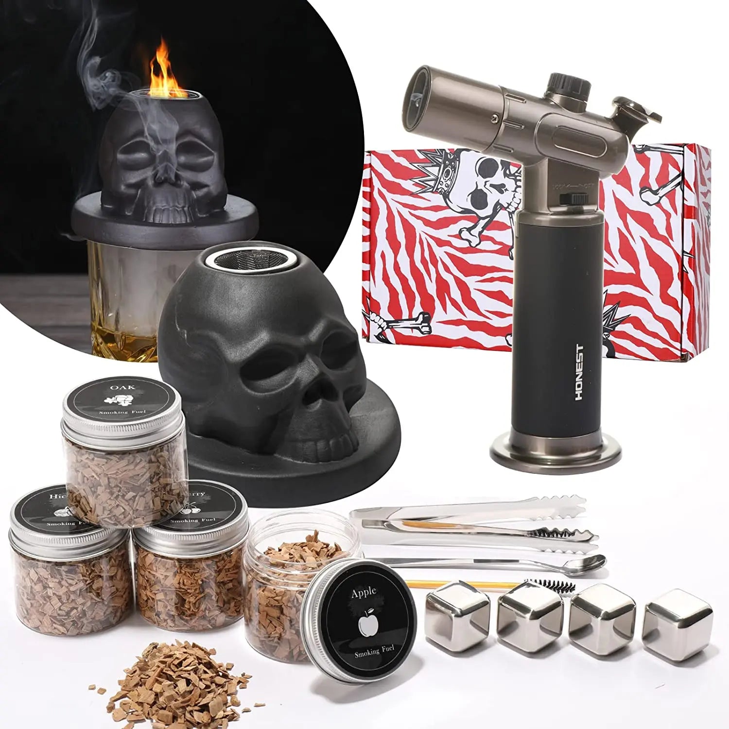 WEIBU 2023 NEW Cocktail Smoke Generator Kit Wood Smoker Wood bar Tools with Ice Cubes Torch Different Wood Chips