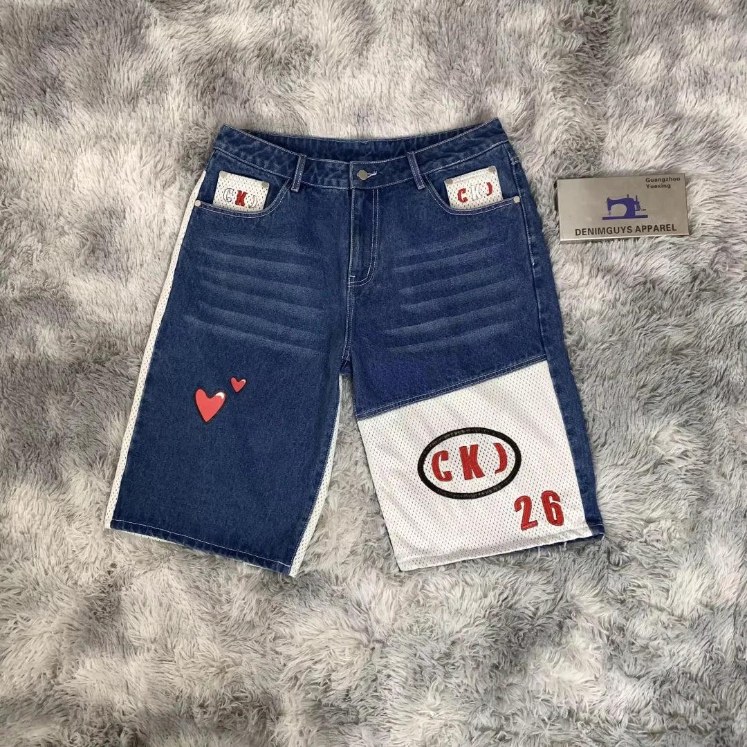 DENIMGUYS Streetwear Baggy Jorts Men's Fashion Vintage Patchwork Loose Denim Short Pants