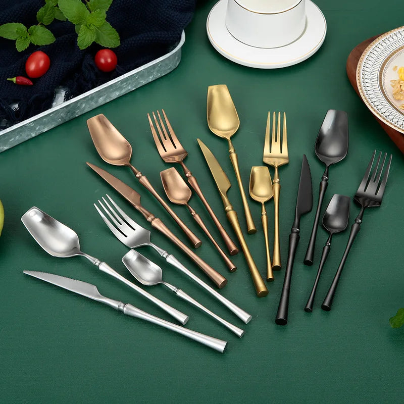 New Products 2022 Unique Design  Stainless Steel 304 square Canton Tower Handle Matte Polish Flatware Sets