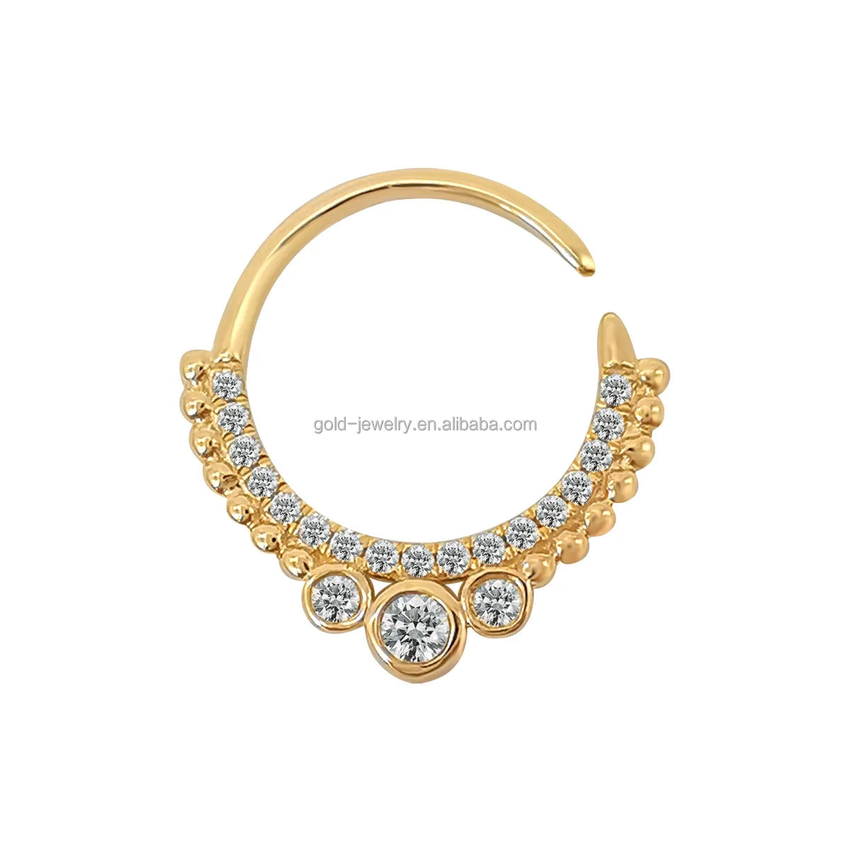 Body Jewelry AU585 14K Pure Gold Jewelry Zircon Hoop Nose Ring Piercing Jewelry for Women