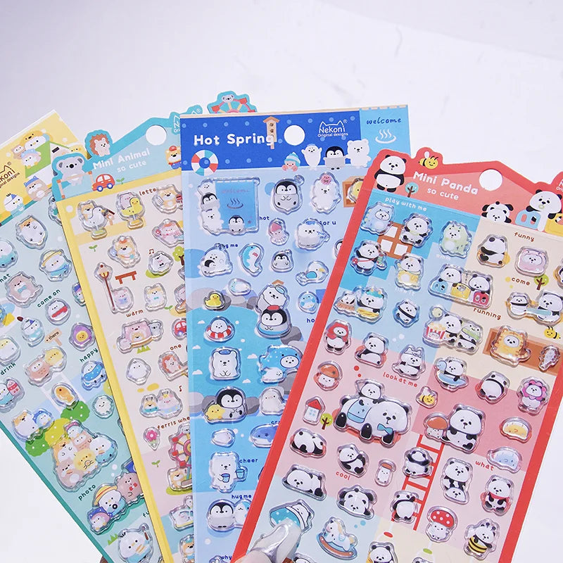 Nekoni Cute Mini 3D  Animal Stickers Panda Bear Parrot Penguin Decals  for Cartoon Glitter Stickers