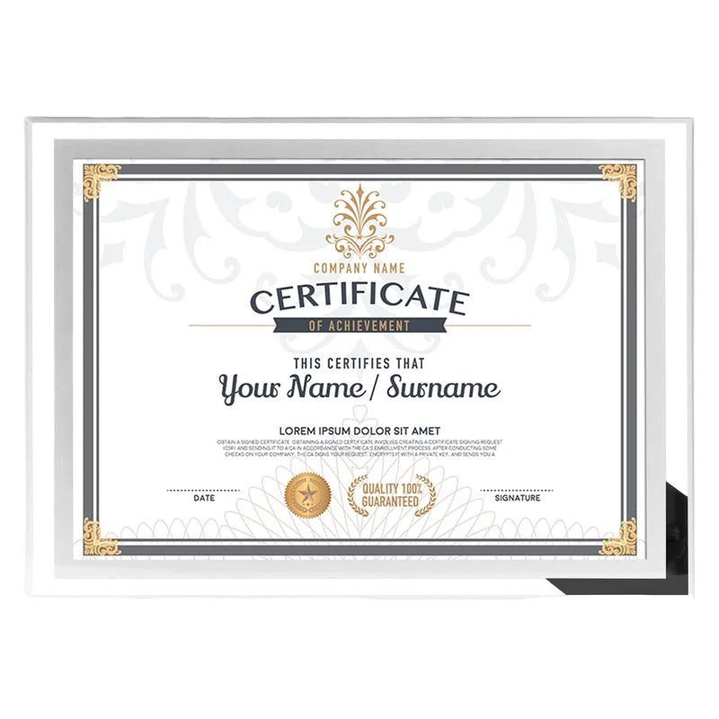 Aibo Ab110 A4 Gold Silver Modern Eco-Friendly Bulk Crystal Stainless Steel Frameless Silk Screen Printed Certificate Poster