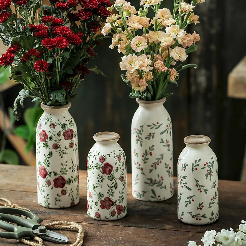 American Pastoral Retro Art Ceramic Niche Vase Minimalist Style Dried Flower Arrangement Ornament Creative Living Room Furniture