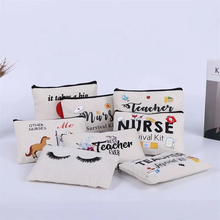 New Idea Pencil Ziplock Bag Storage Organizer Sublimation Cotton Cosmetic Bag Custom Canvas Makeup Pouch