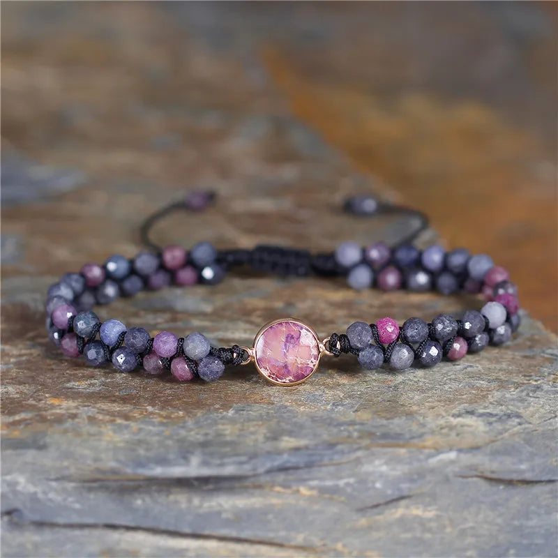 YueTong High End Gemstones Beaded Bracelet Charm Braided Bracelets BOHO Ruby and Sapphire Beaded Wrap Bracelet Jewelry Dropship