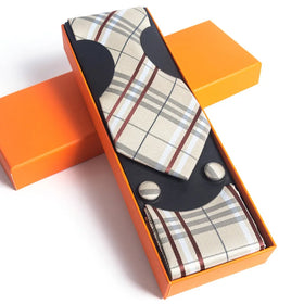 Hi-Tie Woven Polyester Silk Neckties for Men With Pocket Square and Cufflinks 3pcs Set