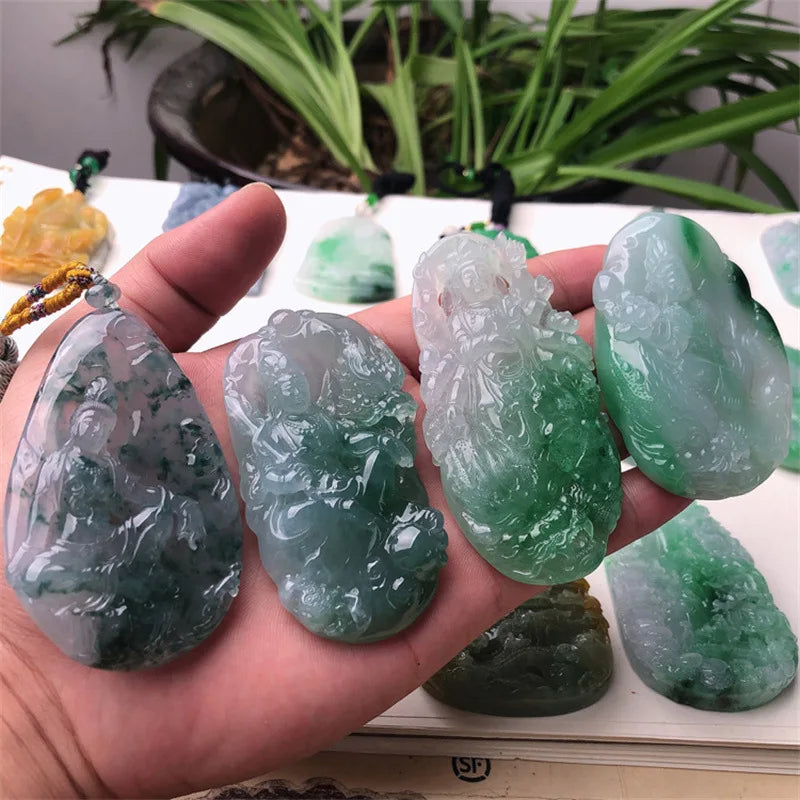 Myanmar Jade Goddess of Mercy Pendant Ice-Like Formal Wear Free Guanyin Female Men's and Women's Full Green Buddha Pendant