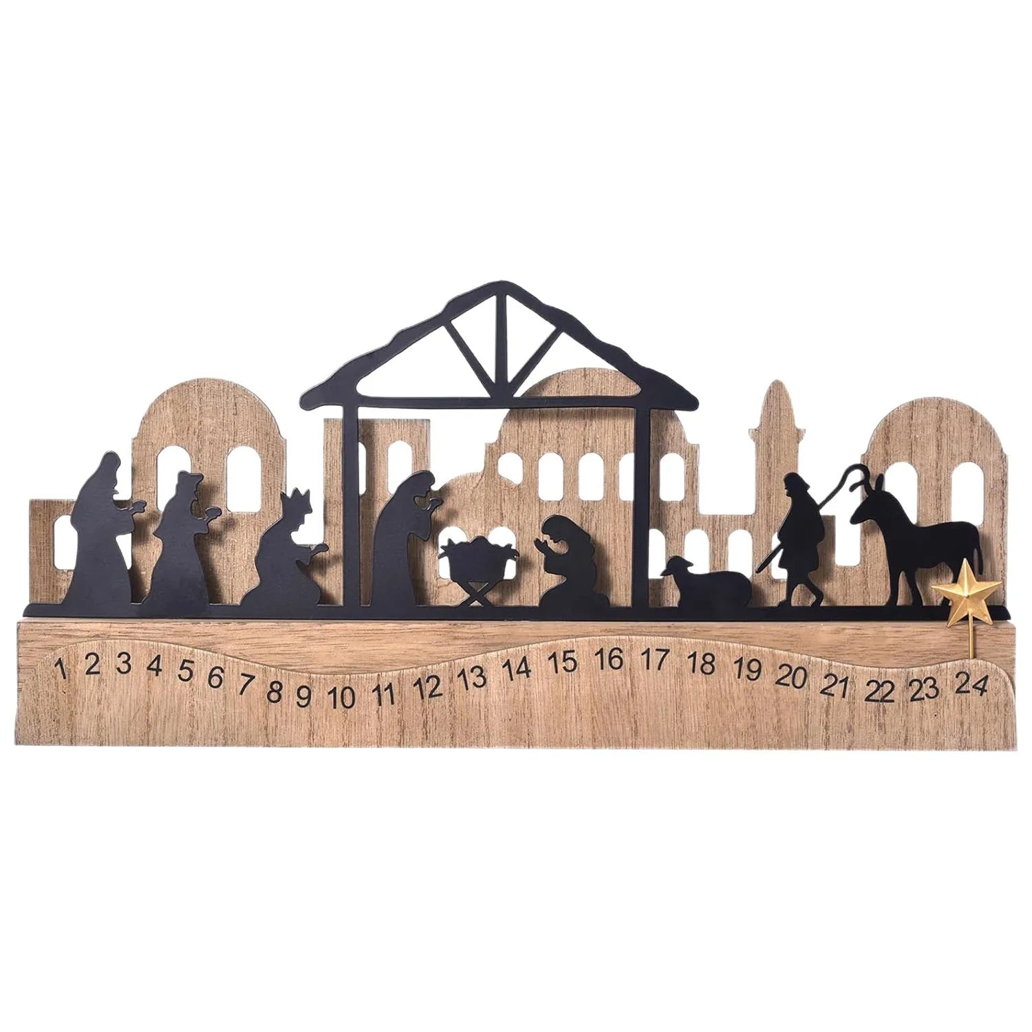 Tailai Wooden Fill-Your-Own Advent Calendar with Nativity Scene-Reusable Eco-Friendly Tabletop Decoration for Christmas