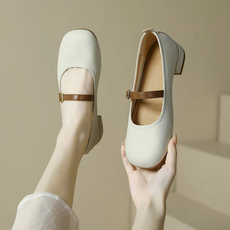 Mary Jane Shoes Women's Summer Shallows Soft Leather Low Heel Shoes New Cross Design Mary Jane Shoes