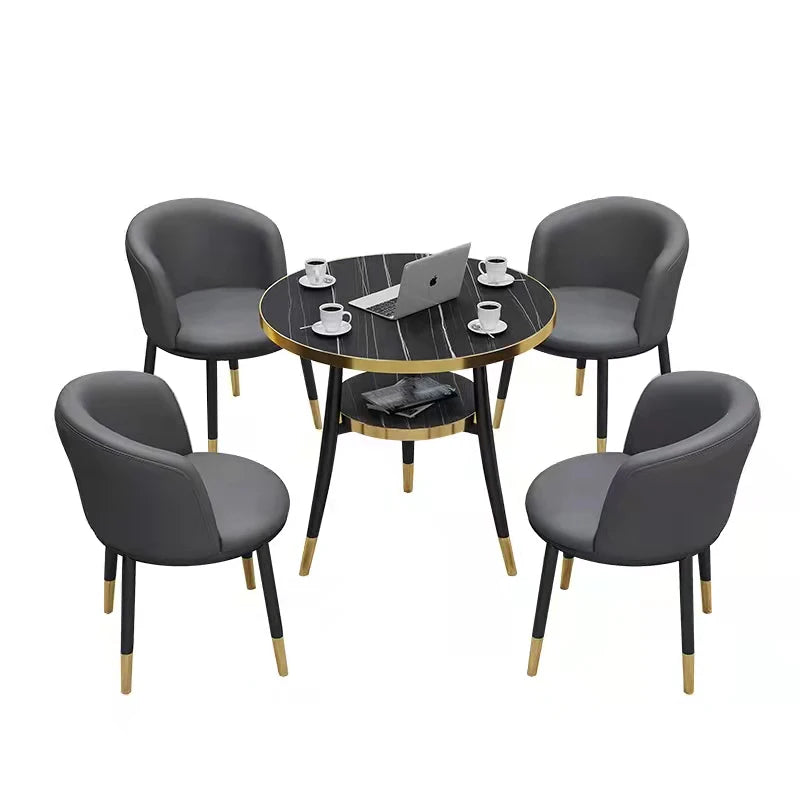Dining Table and Chair Set for 6 Comedor 6 Sill White Marble Table Top Modern Marble Gold Dining Table