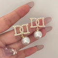 Double D-letter Pearl Earrings for Women French Baroque Style Retro Earrings