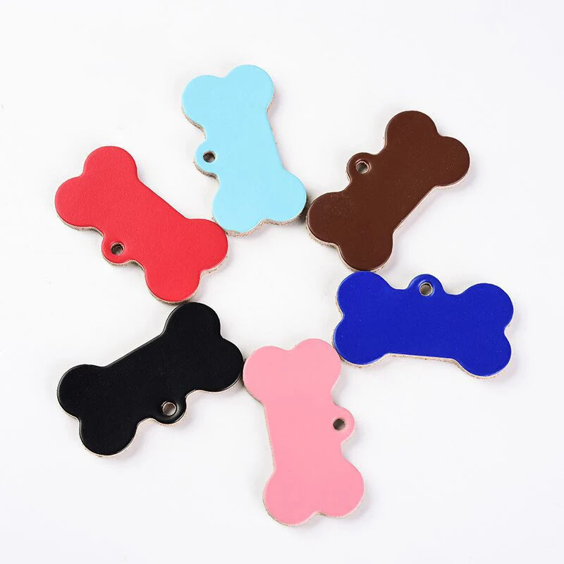 Custom Personalized Real Leather Dog Name Tag Solid Pattern Pet ID Tags with Laser Print 5.0x2.7cm 6 Colors Available