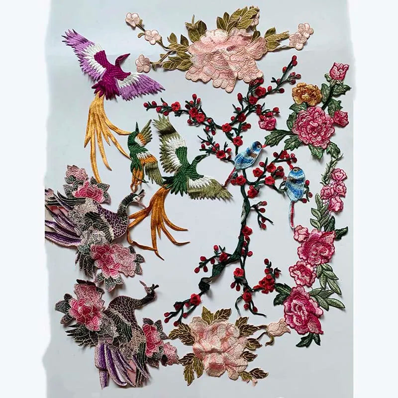 1pcs Promotional Gift Diy Sewing Clothes Costume Water Soluble Upholstery Bird plum Flower Motif Applique Embroidery Dress Patch