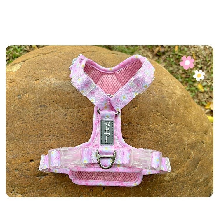 High Quality No Pull Pink Vest Triangle Rings Adjustable Slide Dog Harness with Quick Release Buckles Transparent for Puppy