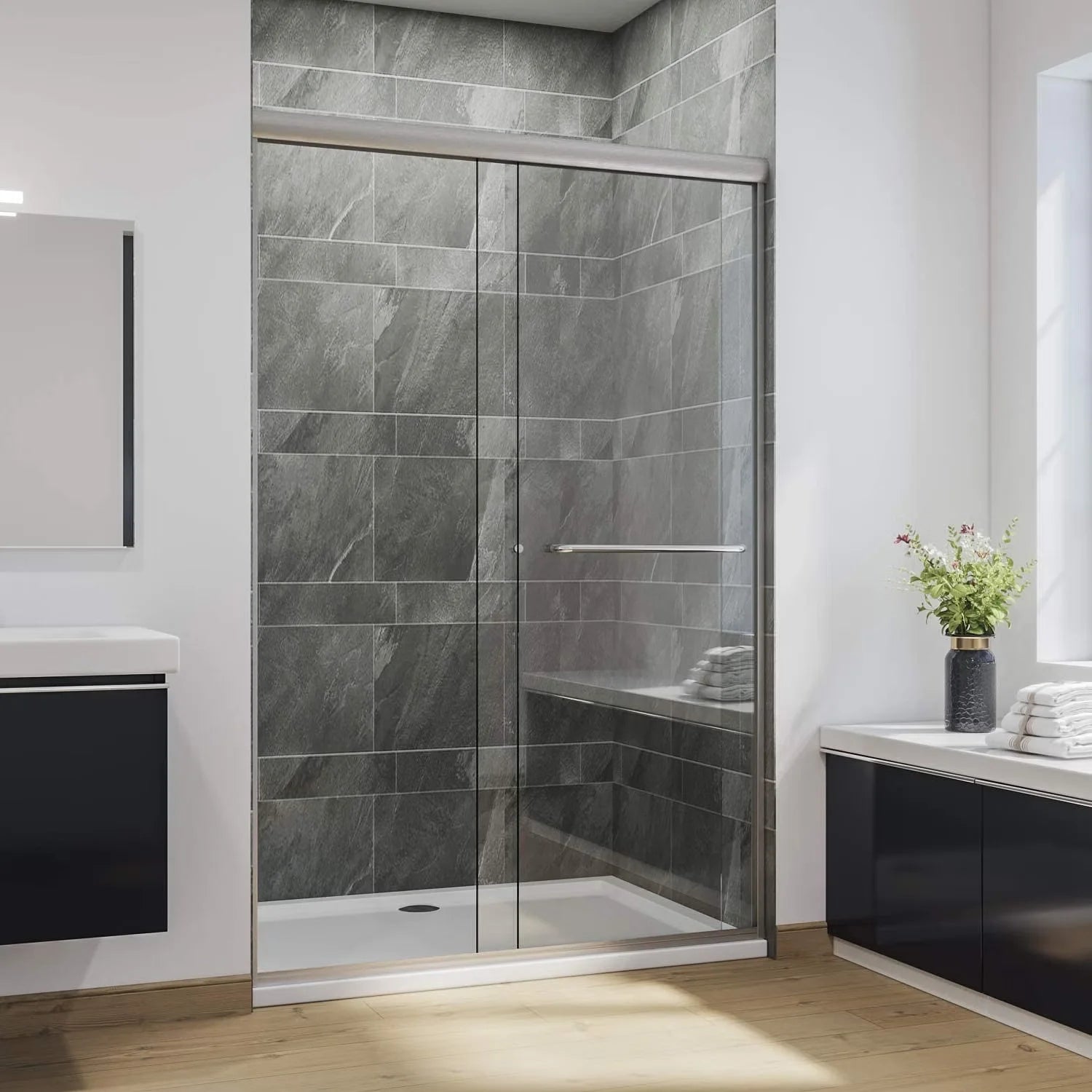 Frameless Twin Rollers Modern Style 8mm Thick Tempered Glass Sliding Shower Door Eco-Friendly Small Hotel Anti-limescale Frosted