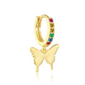 925 Sterling Silver Women Bohemian Rainbow Colored Zircon Gemstone Small Huggie Hoop Earrings With Butterfly
