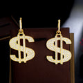 Hip Hop Punk Gold Plated CZ Statement Personalize Rapper US Money Sign Dollar $ Shape Drop Earring for Hipster Men Women Jewelry