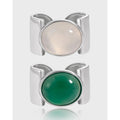 Bijoux Fashion 925 Sterling Silver Wide Chunky White Agate Green Chalcedony Rings for Women 925 Sterling Silver Luxury Jewelry