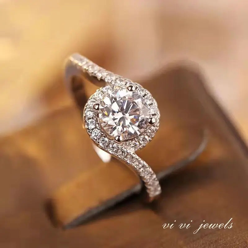 New Women'S Simulation Diamond Ring Twist Arm Cross Angel Kiss Full Diamond Four-Claw Ring Female Moissanite Ring Wholesale