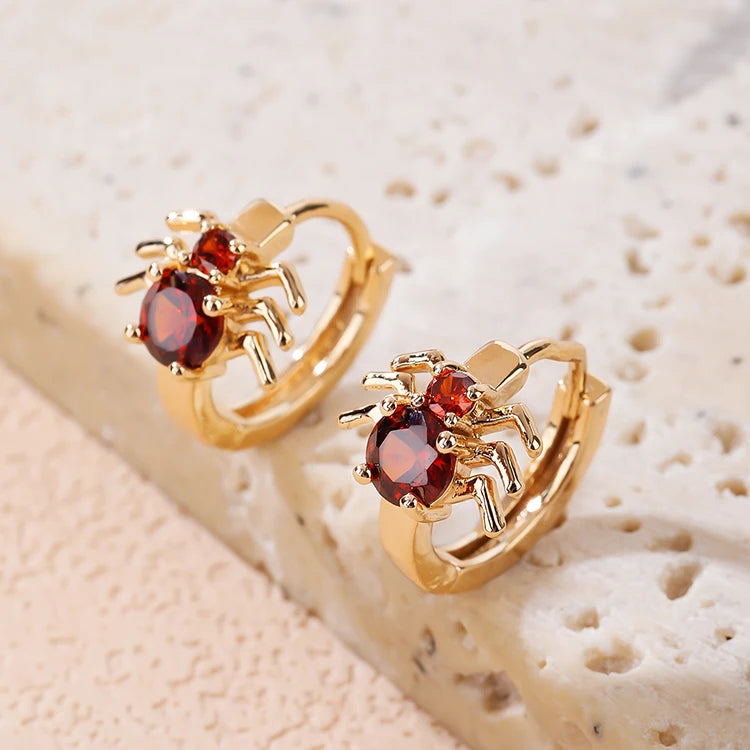 Custom Fashion Animal Spider Crystal Cz 18K Gold Women Huggies Earrings Jewelry for Gift