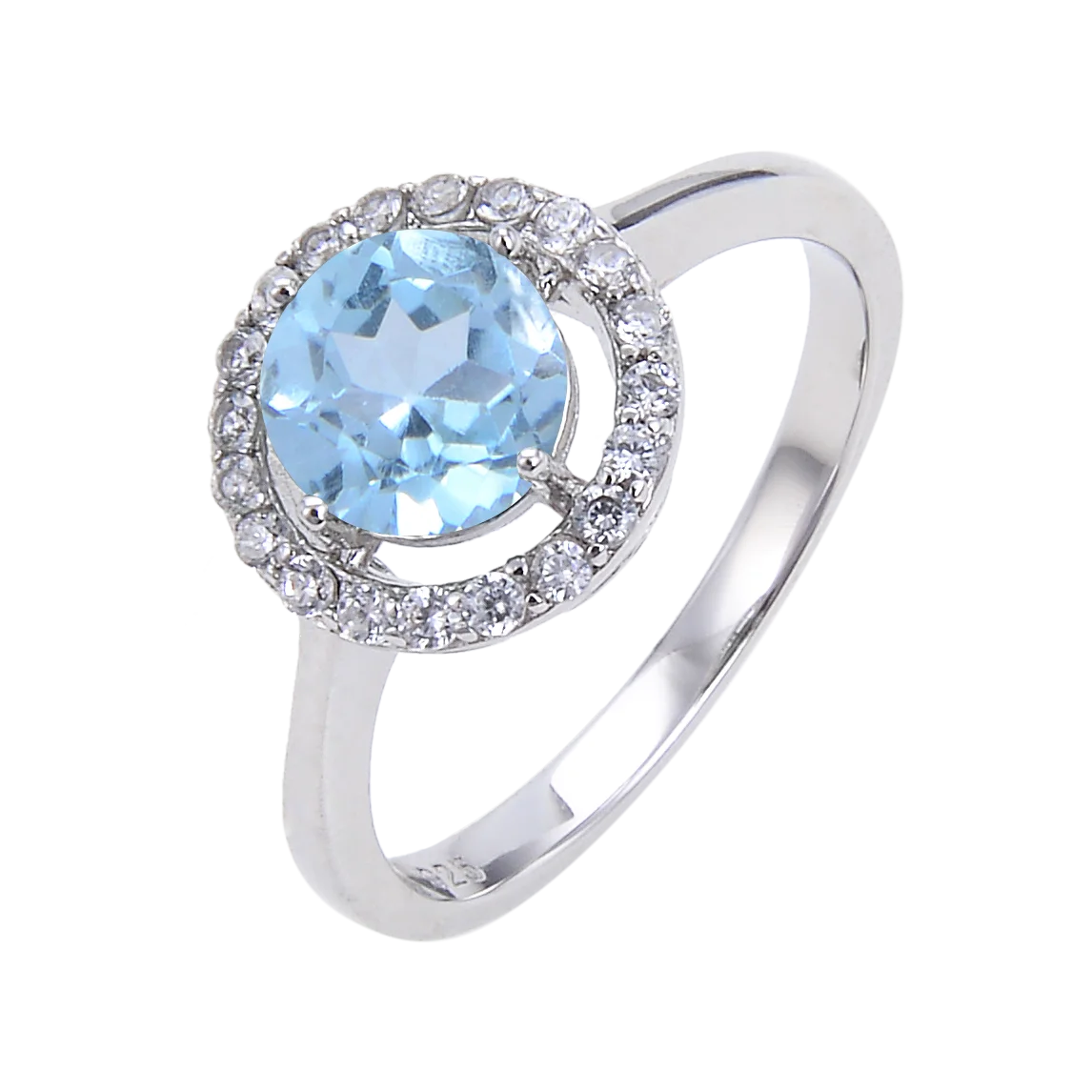 Fast Delivery Fashion Sky Blue Topaz Gemstone Rings Jewelry Women 925 Sterling Silver Fashion and Classic Halo Ring
