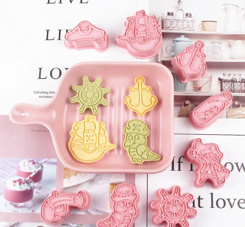 Saffron 8pcs/Box Pirate Cookie Cutters Set Boy Cookies with 8 Pcs Sailor Cookie Stamps Plastic Biscuit Molds Cookie Tools