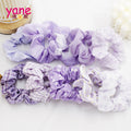 Bulk Satin Purple Hair Scrunchies with Fabric Flowers Cheap Hairbands in Bulk