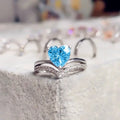 Heart-Shaped Blue Zircon Wedding Ring Valentine's Day Gift