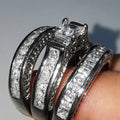 Huitan 3Pcs/Set Engagement Rings Set Princess Cut Dainty Gems Cubic Filled Women Girls Silver Gold Wedding Luxury Ring Sets