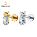 ASTM F136 Titanium 16G Fruit Pineapple Stud Earring with Oval CZ Labret Cartilage Tragus Helix Conch Piercing