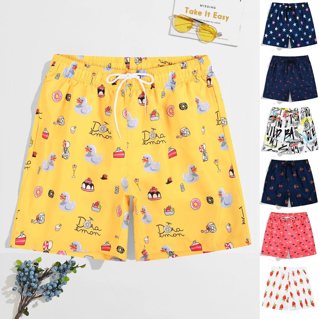 Mens Surf Board Shorts Swim Trunks Quick Dry Mesh Lining Swimwear Bathing With Pockets Multicoloured Polyester Running Shorts