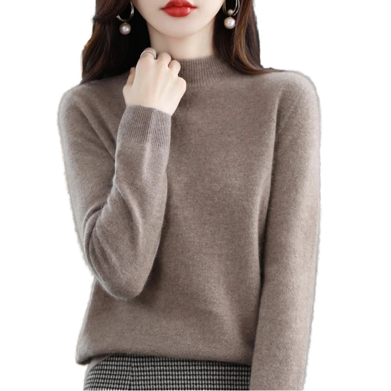 Wholesale Casual Women's Wool Blend Knit Pullover with Front Logo Design Solid Color and Loose Bottom for Spring Season
