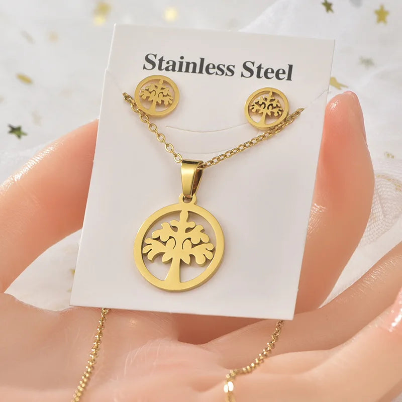 Titanium Stainless Steel Necklace Earrings Gold Geometric Animal  Womens Accessories Stainless Steel  Jewelry Sets
