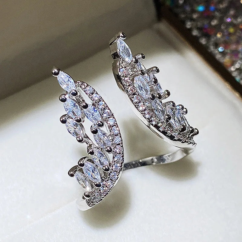 CAOSHI New Arrival Silver Luxury Ring Initate Moissanite Ring Cubic Zirconia Angel Wings Design Adjustable Rings Women