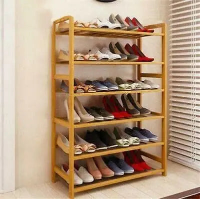 Wholesale High Quality Customized Bamboo Shoe Racks 6-tier Corner Bathroom Wardrobe Kitchen Living Room Detachable Glossy