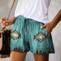2026 Summer Vintage Western Aztec Women's Boho Loose Shorts Elastic Drawstring Waist with Pockets Breathable and Comfortable