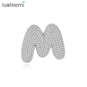 LUOTEEMI Hip Hop Jewelry Boy Designer Luxury Pin Letter Zircon Bling Jewellery New Lady Brooch for Man