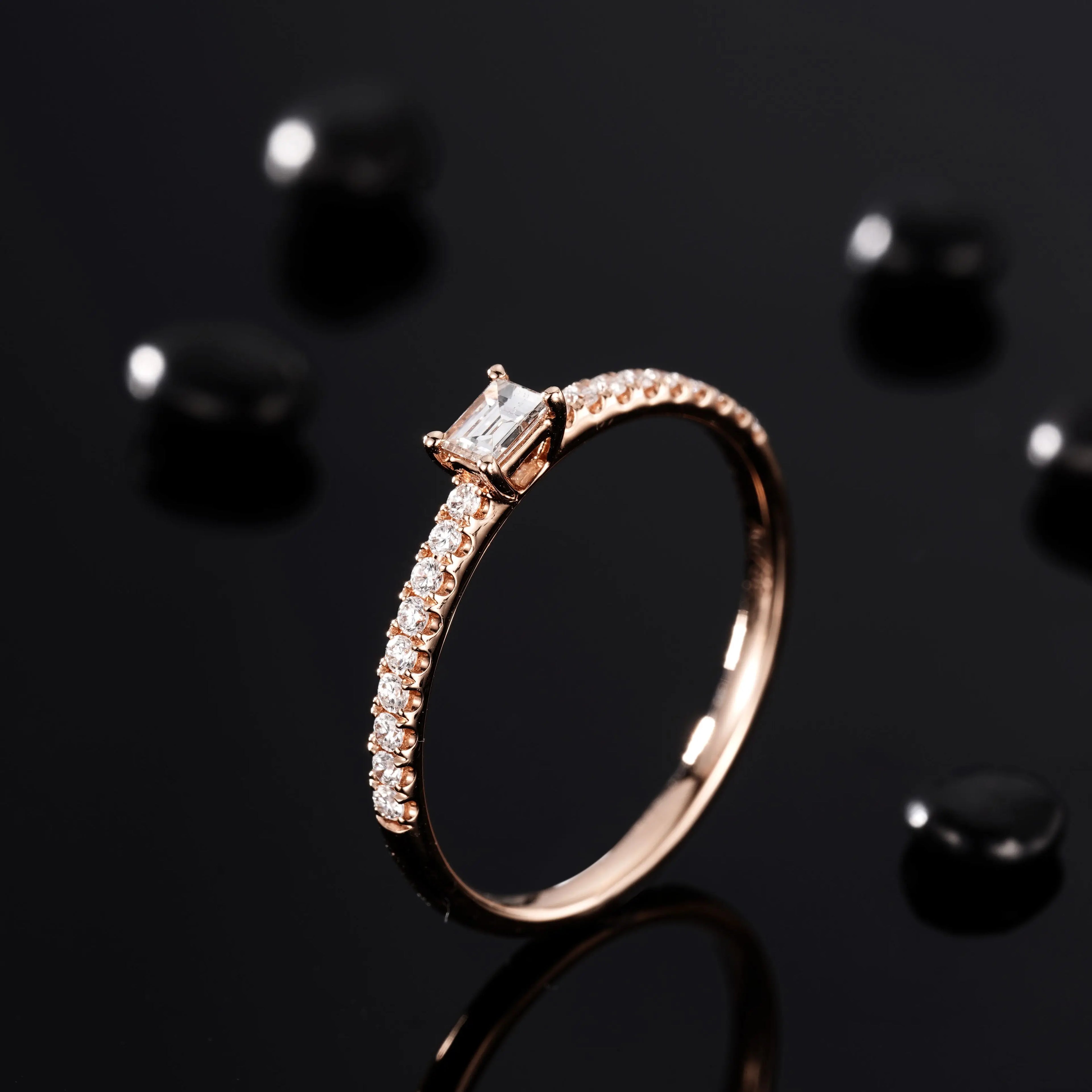 H&F Emerald Cut Nature Diamond White Real Gold Customization 14K 9K Diamond Rings Jewelry Women 18k Gold