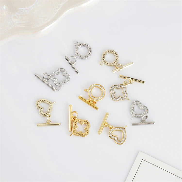 18K Gold Plated Brass Zircon love Clasp Necklace Accessories DIY Women Jewelry Bracelet OT Clasp for Jewelry Making