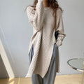 Korean Fried Dough Twist Irregular Split Sweater Autumn Asymmetrical Solid Round Neck Thick Sweater