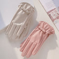 Fashion Girls Touch Screen Driving Faux Leather Outdoor Thermal Pink Women PU Leather Gloves