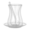 Turkish Style Double Wall Glass Espresso Coffee Cup and Saucer with Stirring Glass Spoon Heat Resistant Glass Coffee Set