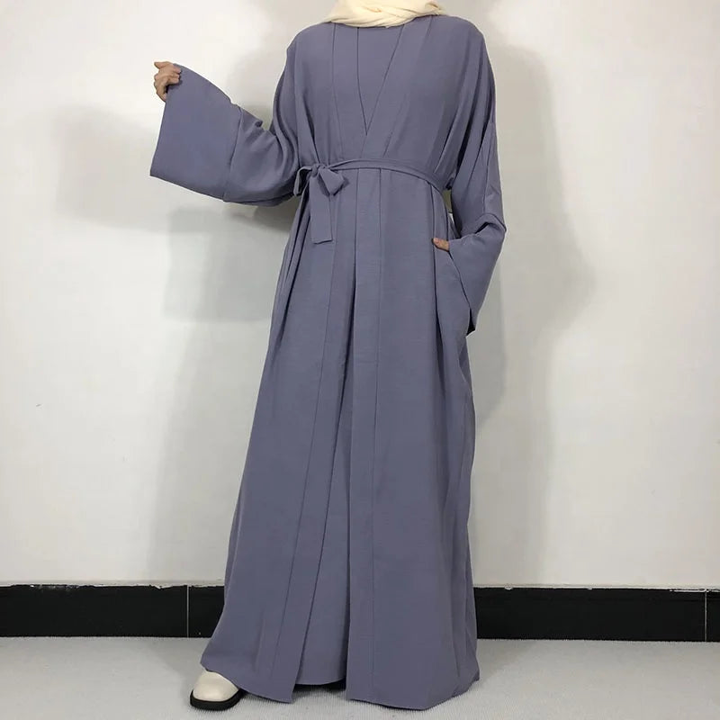 New Arrival Muslim Women 2 Piece Abaya Set Middle East Soft Crepe Modest Abaya Islamic Clothing